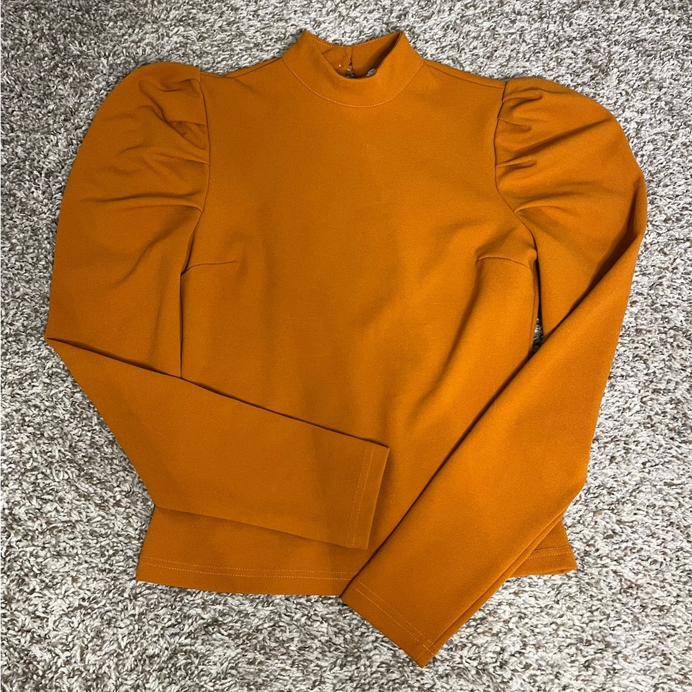 MACHINE modern orange puff sleeve blouse open-back